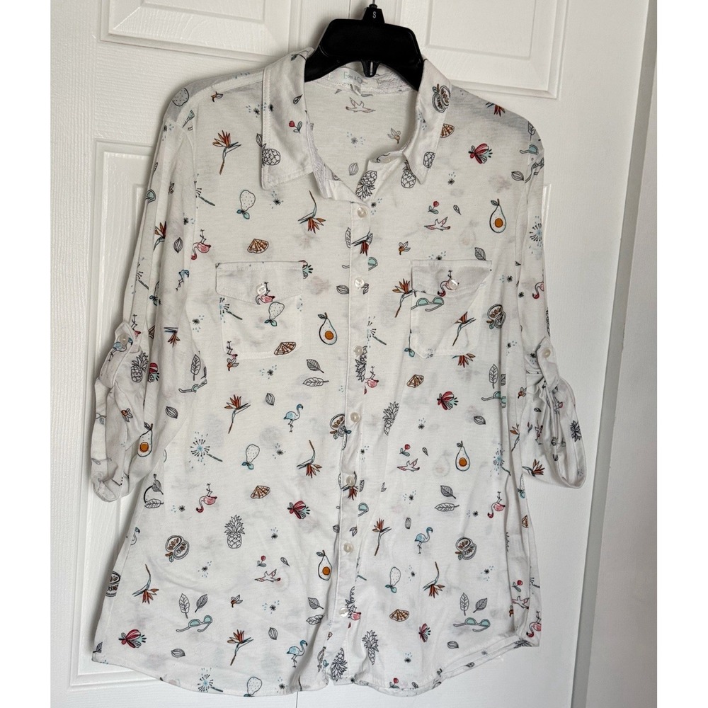 Eden & Olivia Women's White Button Down Shirt With Designs. Size XL
